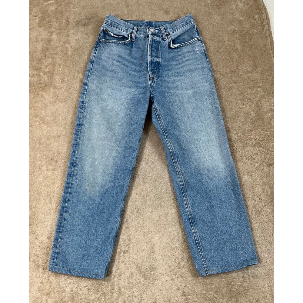 Agolde 90's Crop Button Fly Jeans Women's Size 26 Blue Custom Hem good